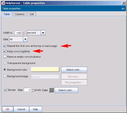 Authoring - Table options for printed output